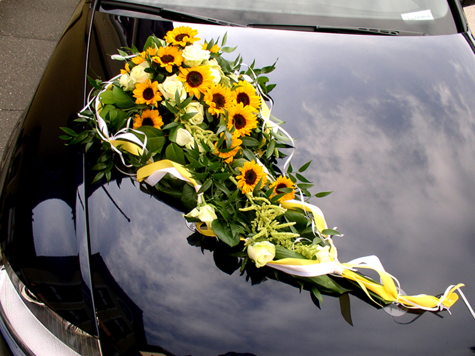 Autoschmuck Hochzeit gelben Tulpen